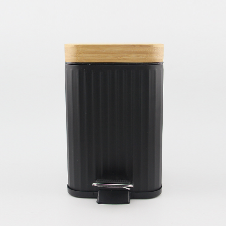 Bamboo&metal pedal bin