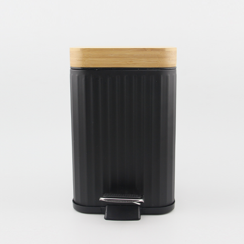 Bamboo&metal pedal bin