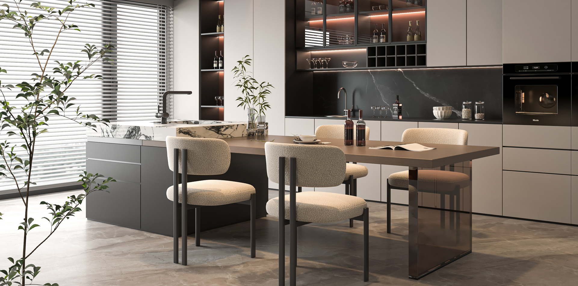 Contemporary kitchen and dining space